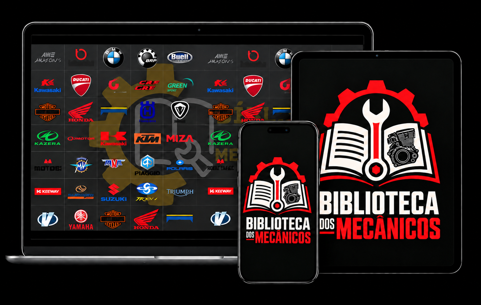 Biblioteca dos Mecânicos em computador, tablet e celular